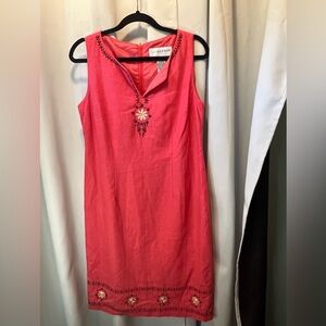 Sag Harbor Pink Sheath Linen Blend Midi Dress with Scoop Neck